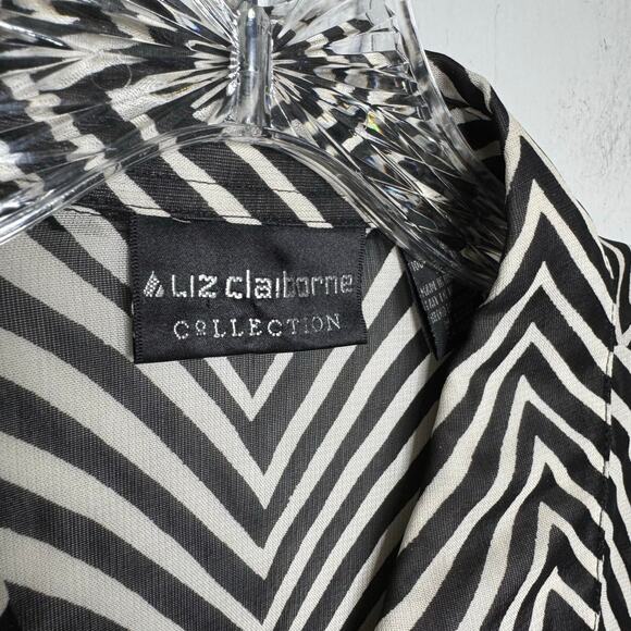 Liz Claiborne Collection Black White Striped Button Front Blouse Sz 10 Y2K Sheer - Picture 6 of 8